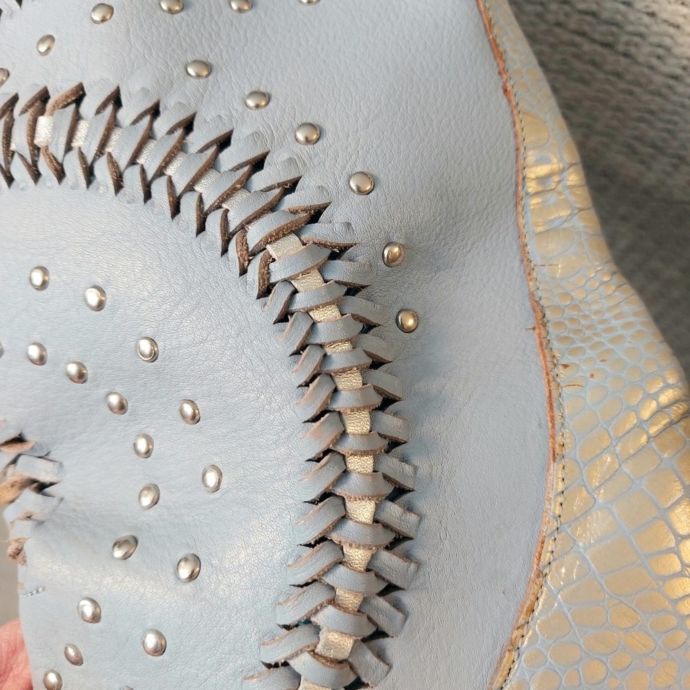 Stylish Women's Blue Studded Leather Boots - Picture 4 of 6